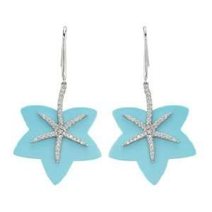   Flower Pave Set Diamond and Fantastic Flower Shape Turquoise Earrings