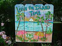   ON ISLAND TIME TROPICAL ART PATIO TIKI HUT BAR BEACH POOL PLAQUE SIGN