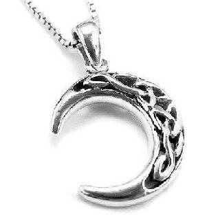 Sterling Silver Celtic Knot Crescent Moon Pendant with 18 Box 
