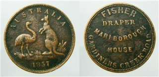 1857 Australia Halfpenny Token, Fisher, R3 Fine  