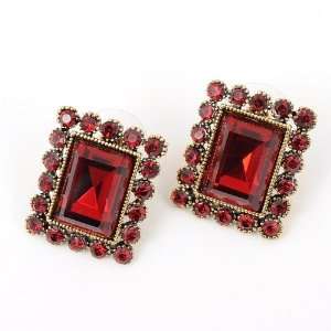   Shaped Ruby Red Rhinestone Crystal Lady Charm Stud Earrings Jewelry