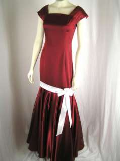 Hand Made Red Satin Gown Drop Waist Long Formal Dress 4  