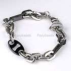 Mens Wrist Band Cuff Bracelet Link Stainless Steel CZ  