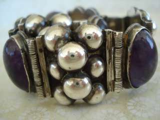   MEXICO MEXICAN STERLING SILVER AMETHYST BEADS BRACELET JEWELRY  