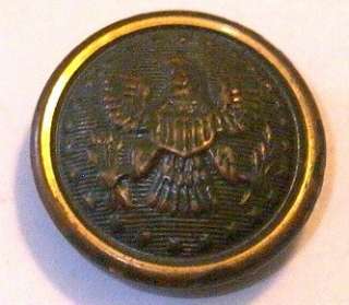 Antique Metal Military Button Eagle With Flag On Chest  