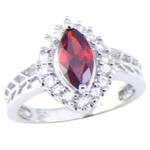    Rohdium Plated Marquise garnet Color CZ Ring, Size 5 Jewelry