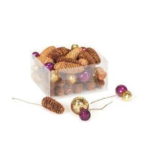Boxes Rich Plum Purple & Gold Glittered Pine Cones & Balls Table Top 