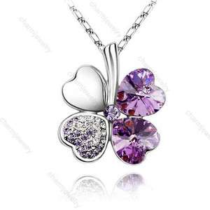 Stylish New Exquisite Elegant Crystal Lucky Clover Heart Pendant 
