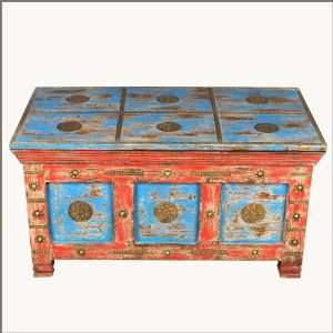  New Delhi Distressed Hand Painted Coffee Table Chest