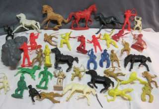 VTG LOT PLASTIC RUBBER COWBOY~INDIAN ~HORSE WESTERN TOYS~PLAY SETS 