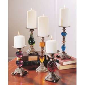 Set of 5 Jewel Tone & Cast Iron Pillar Candle Holders  