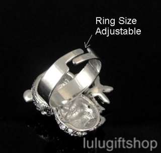   WHITE GOLD PLATED LOVELY PANDA AND BAMBOO RING USE SWAROVSKI CRYSTALS