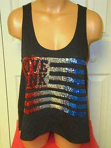 Victorias Secret PINK 4TH of July AMERICAN FLAG Sequin Bling Tank Top 
