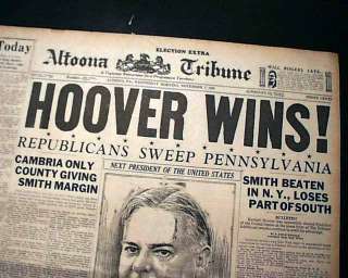HERBERT HOOVER ELECTED PRESIDENT 1928 Newspaper HDLN.  