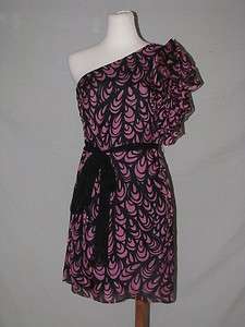 Milly Coquille Print Silk Black Dress One Shoulder 6  