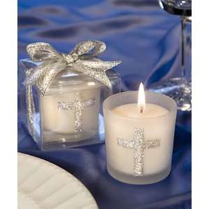  Silver Cross Themed Candle Favors