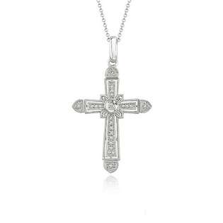 Jewelry Adviser necklaces 14K White Gold Large Fancy Diamond Cross 