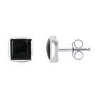 In Gifts Sterling Silver   6mm Square Black CZ Stud Earrings