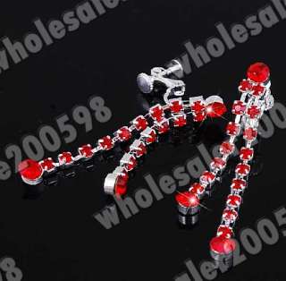 Red Rhinestone Crystal Fringe Necklace+Earrring 1Set  