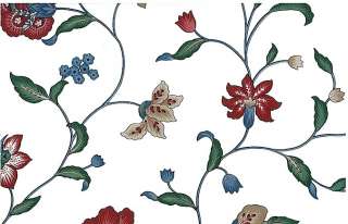 Wallpaper Waverly Floral Vintage Flowers Red Blue Taupe Green White 