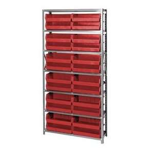   Steel Shelving With 24 Giant Stacking Bins Red
