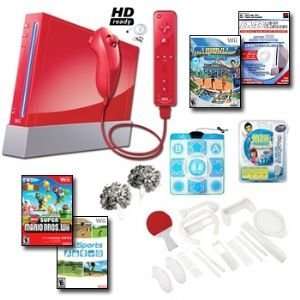  Nintendo Wii Red Holiday Mega Bundle with Remote Plus, Games, Dance 