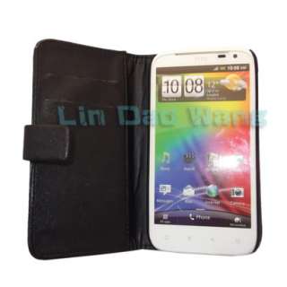 Black Wallet Leather Case Cover Pouch + Screen Protector For HTC 