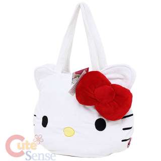   Hello Kitty Face Plush Shoulder Bag Hand Bag w/ 3D Red Bow  