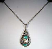 Vintage Mexican Silver Necklace Sterling Turquoise Stone Pendant CAR 