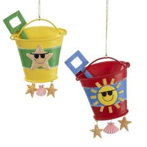   of 12 Beach Party Pail and Shovel Christmas Ornaments