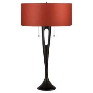  Lights Up French Mod Bronze Red Chintz Shade Table Lamp 