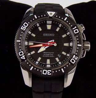 Seiko Watch Sportura Kinetic Divers Date Black Rubber SKA513 $550 NEW 