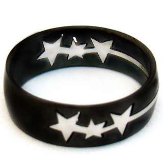   Black Star Cut Noble Stainless 316L Steel Ring Fashion Jewelry  