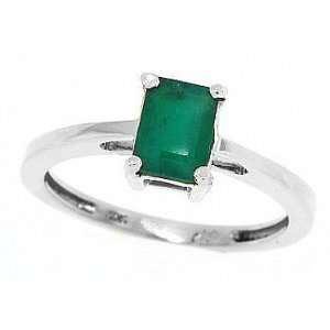  1.00ct Emerald Cut Genuine EmeraldRing in 14Kt White Gold 