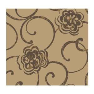   Tres Chic BL0312 Floral Burnout Scroll Wallpaper, Gold Metallic/Brown