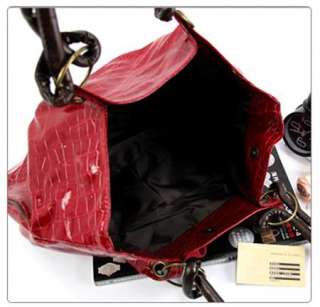 Fashion Vintage Women Patent Leather Stone Pattern Shoulder Hand Bags 