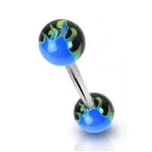14g Surgical Steel Tongue Ring Barbell Body Jewelry Piercing with Blue 