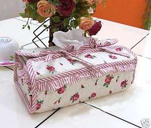 Chic Red Rose Tissue Box Cover Cotton Quilted *Ruffles  