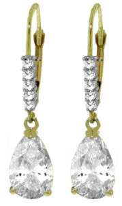   Diamonds Lever Back Earrings Natural White Topaz Gemstone Drops  
