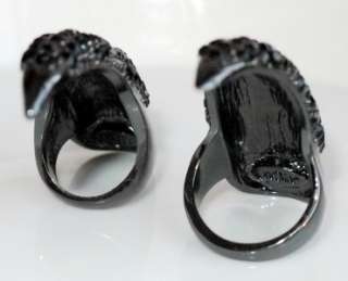 New black chunky claw paw black rhinestone finger tips nail ring R33 