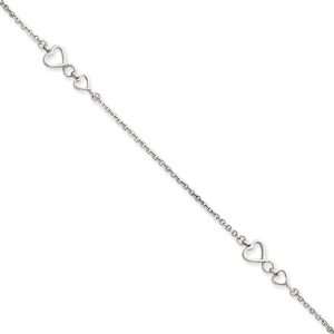  14k white gold open heart anklet, 10 inch Jewelry