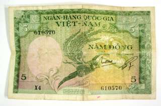 VINTAGE VIET NAM Bank Note 5 NAMDONG NGAN HANG QUOC GIA   Beautiful 