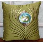 The HomeCentric Green Peacock Feather   16x16 Inches Decorative Pillow 