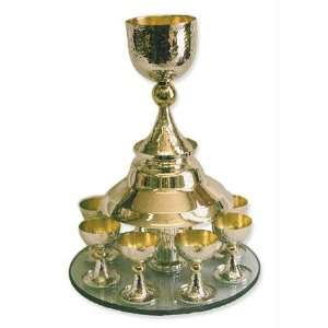  Sterling Silver Hammered Kiddush Fountain Set On glass plate 
