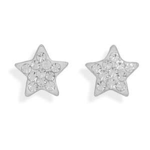  Star Stud Earrings with 11 Clear Crystals Jewelry