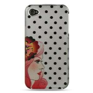   CASE SILVER + BLACK DOT WITH GIRL for the Apple Iphone 4 & Iphone 4S
