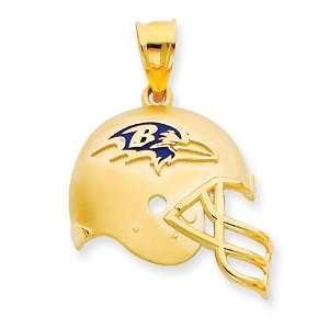   New 14K Yellow Gold Baltimore Ravens Enameled Helmet Charm Jewelry