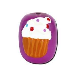   Purple Hand Painted Cupcake with White Festive Frosting Lampwork Beads