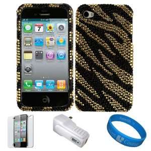 Gold Tiger Crystal Hard Case Cover with Rhinestone Adornment for Apple 