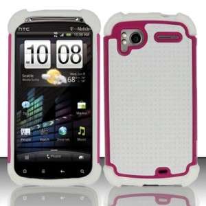 PINK/WHITE TRIPLE LAYER COMBO HYBRID IMPACT HARD CASE PHONE COVER HTC 
